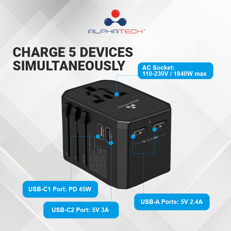 Alphatech World Travel Adapter (2 Type-C + 2 USB-A)